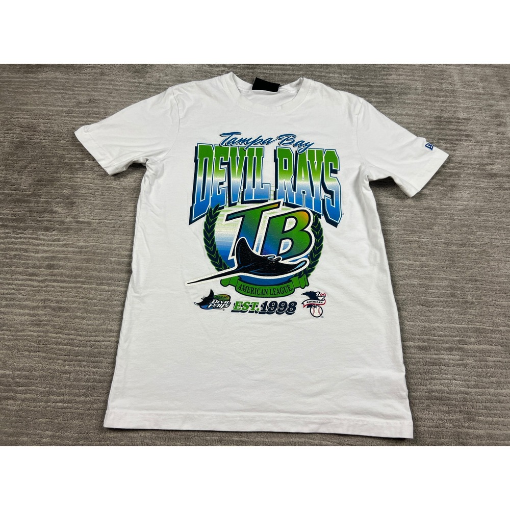 New Era T-Shirt Mens S White Tampa Bay Devil Rays Cooperstown Graphic Tee 1998